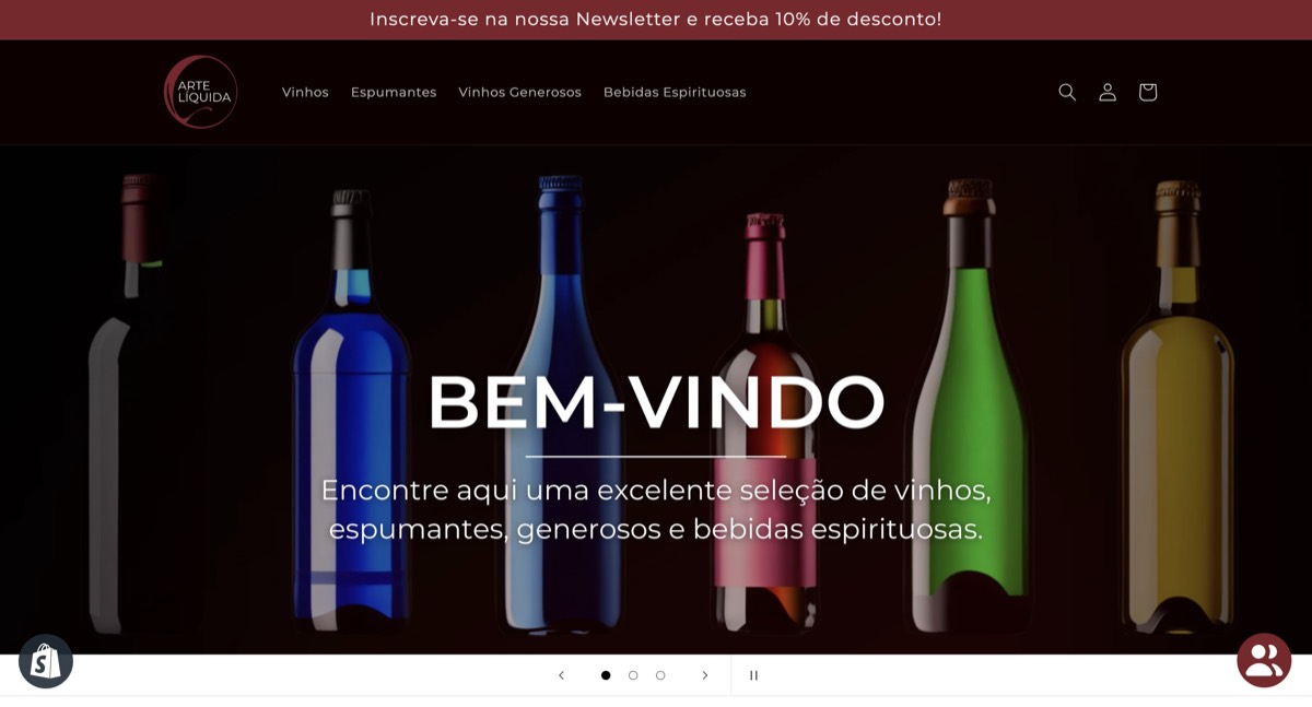 Página inicial do website Arte Líquida