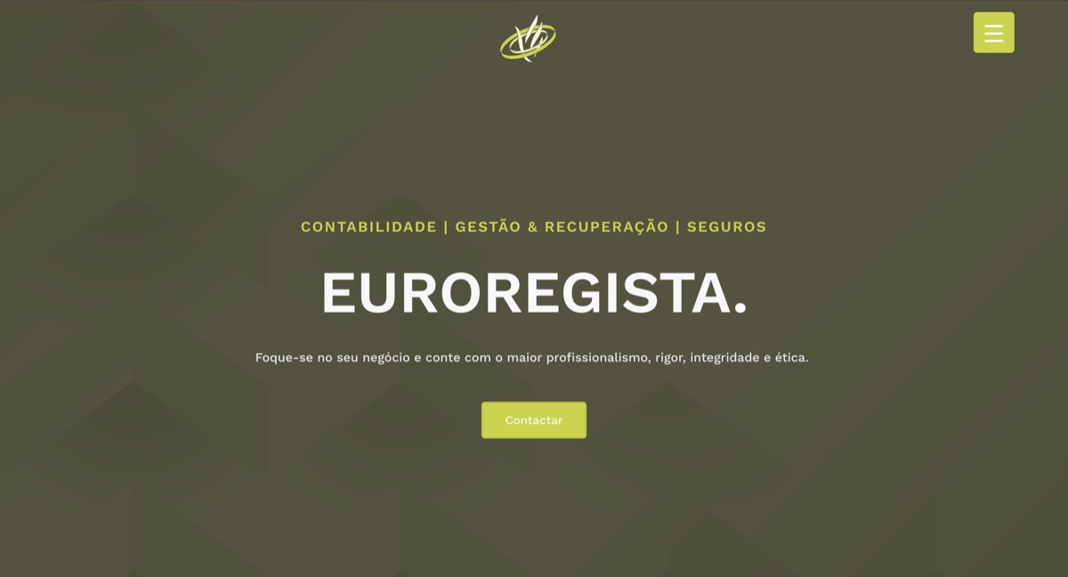 Página inicial do website Euroregista