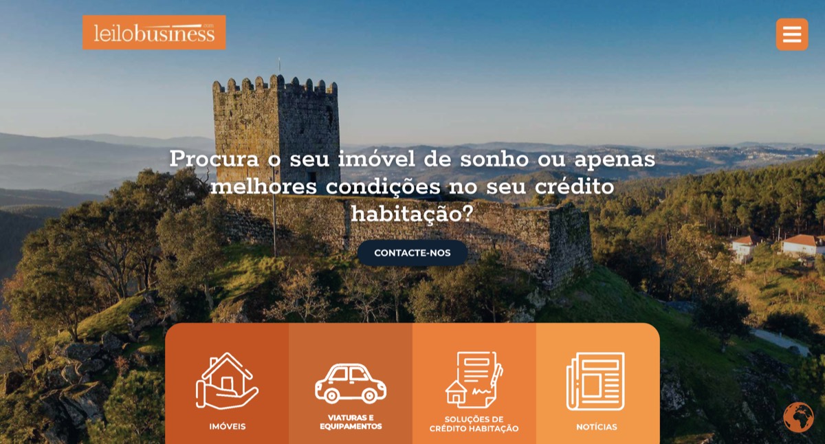 Página inicial do website Leilobusiness