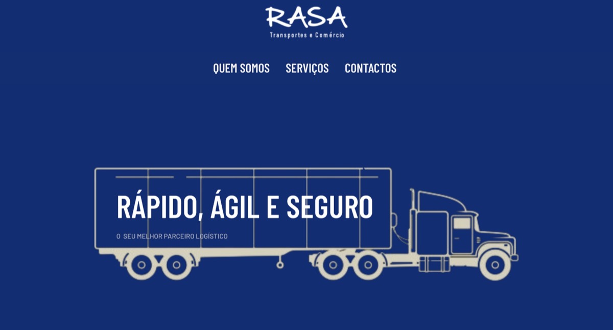 Página inicial do website Rasa Transportes